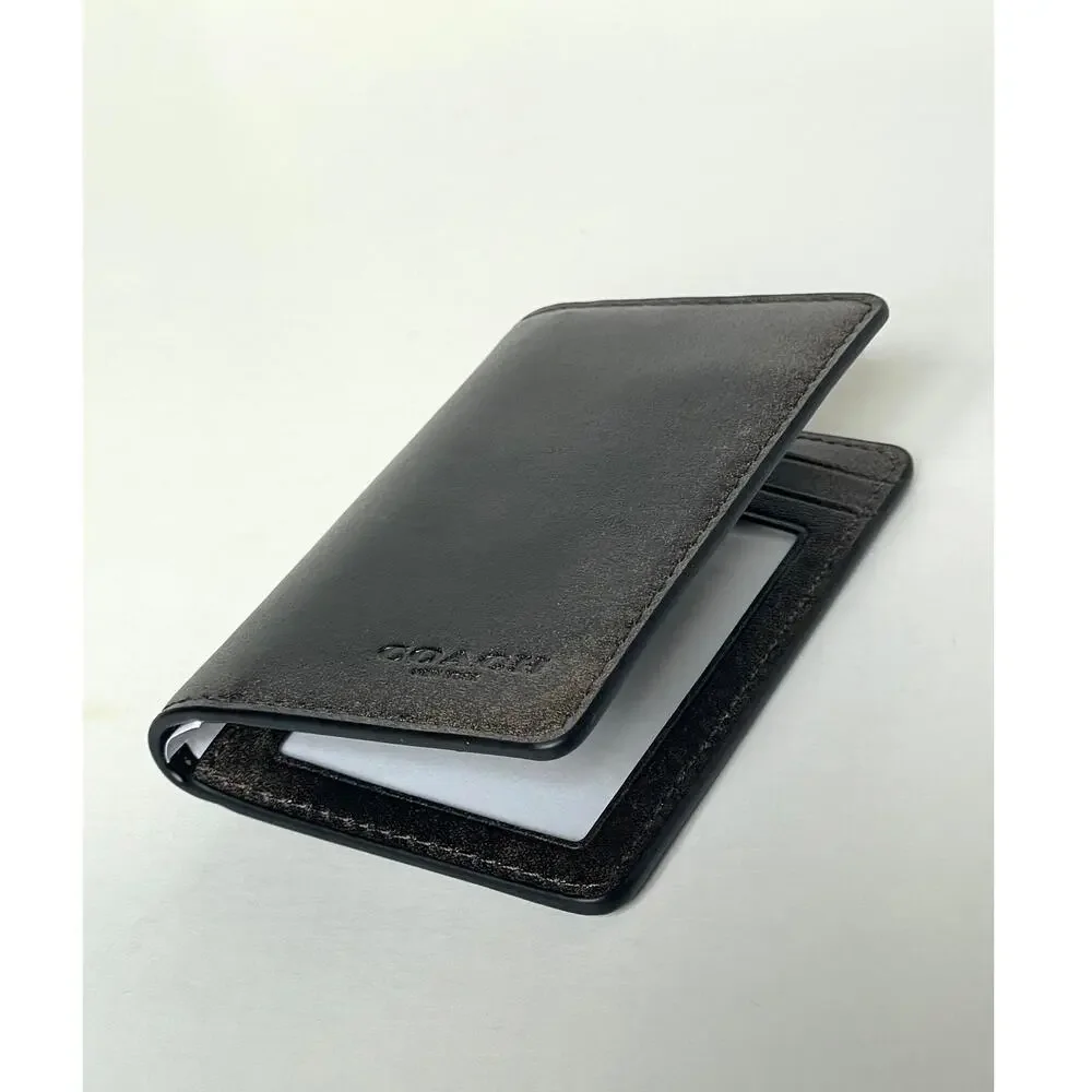 Coach CEU95 Mens Black Brown Loved Leather Bifold ID Wallet